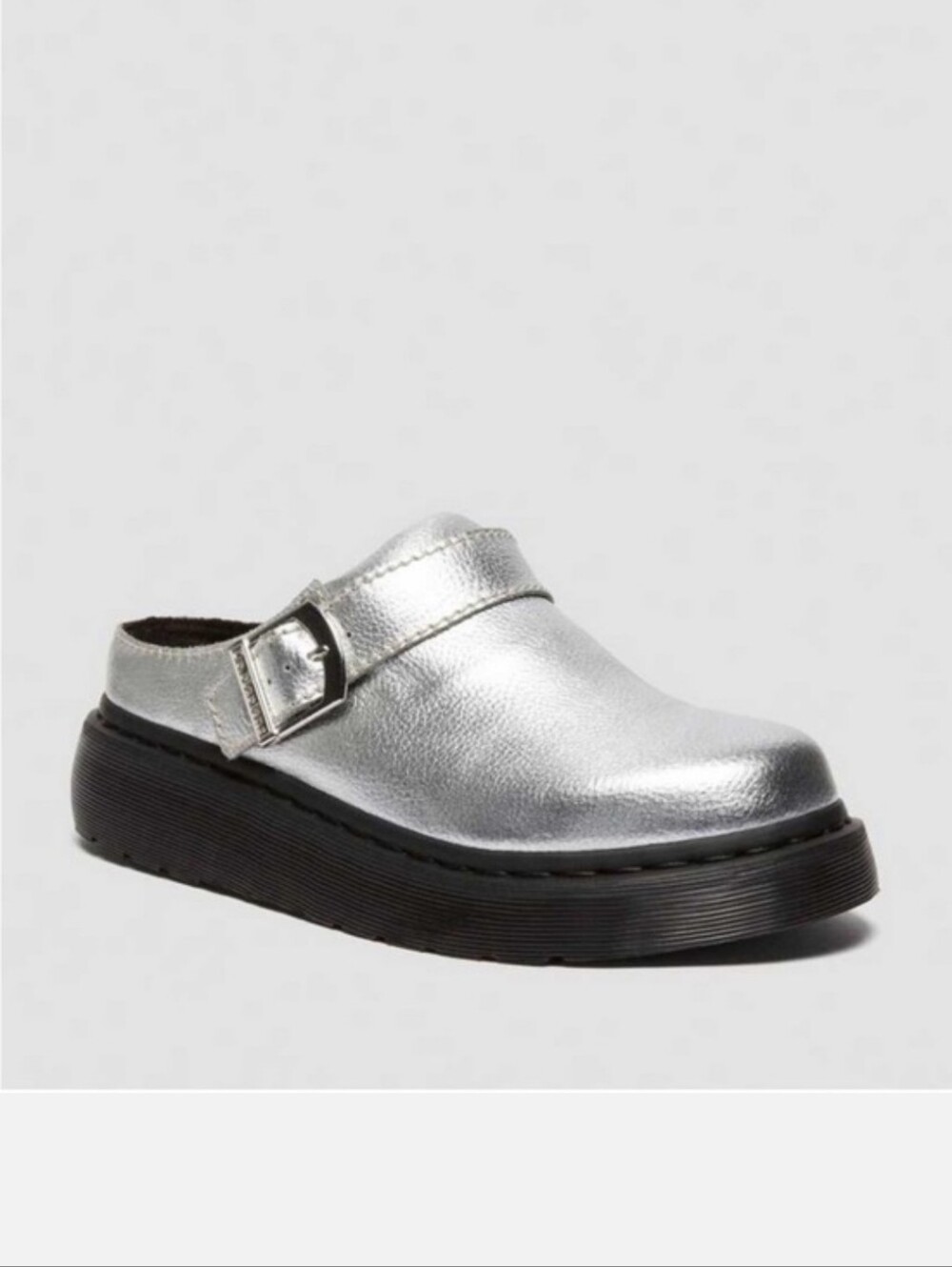 Dr. Martens Silver Metallic Laketen Sling back Buckle Unisex Platform Clog